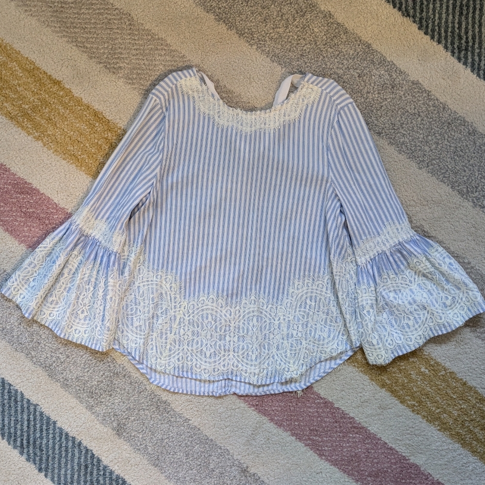 Zara Woman lace bell sleeves tie back top
